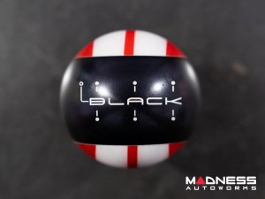 MINI Cooper Gear Shift Knob - Black Housing - Red w/ White Racing Stripes Design
